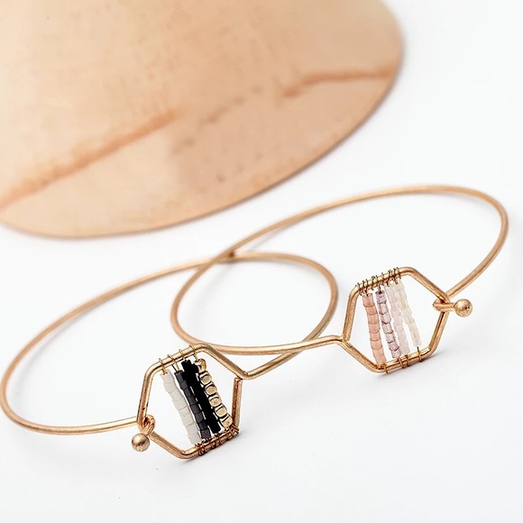 Beaded Hexagon Bangle Pink and White Gold Bracelet - Picture 9 of 11